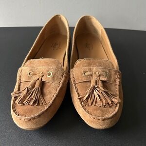 GH Bass Women Tan Suede Tassel Loafers Bonnie Moc Toe Flats Brown 8M